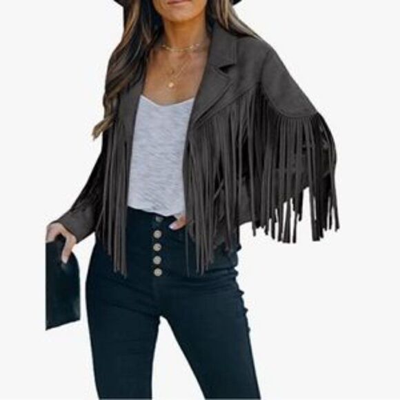 Fringe Cropped Suede Leather Motorcycle Jacket - Picture 3 of 5